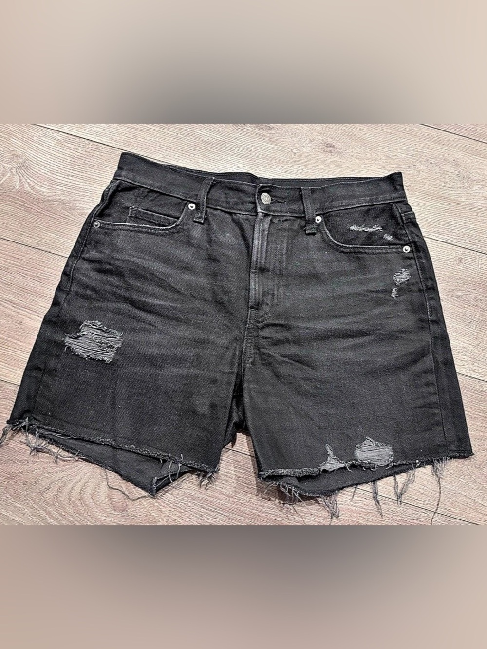 Old Navy High-Rise Slouchy Straight Denim Shorts Black Jean Shorts Size 6 Like N